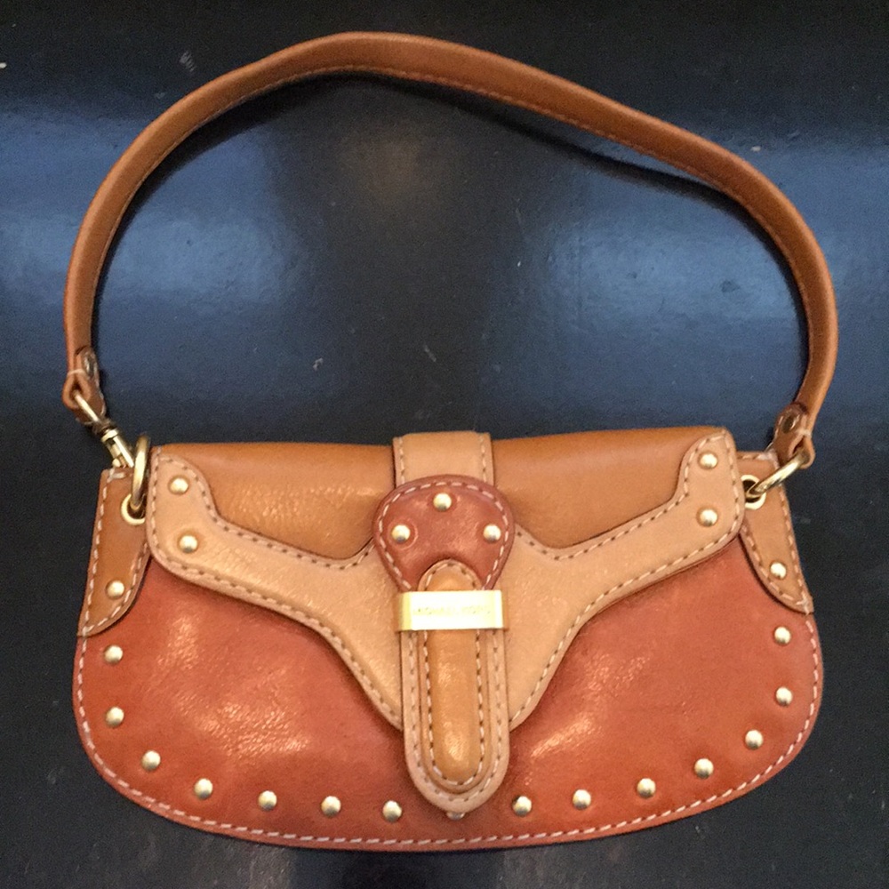 Mini brown Michael Kors studded leather purse
